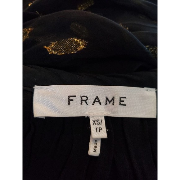 FRAME Denim Peasant Blouse Sz XS Black Metallic Gold Sheer Long Sleeves (f - Picture 7 of 7